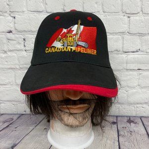 Vintage Hat Cap Strap Back Black Red Canadian PIPELINER Canada Embroidered Logo
